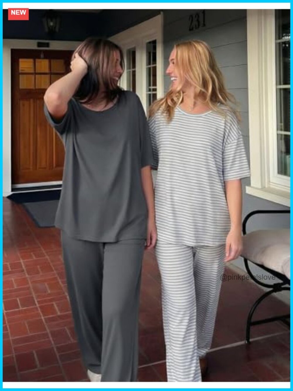 2 Piece Pajama Set Short Sleeve Top Long Pants Lounge Set with Pockets - Picture 3 of 6